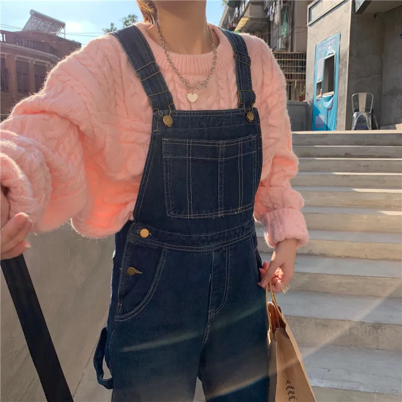 

Winter Korean Ins Joker College Simple Show Thin Multi - Color Backpack Port Taste Straight Leg Jeans Jumpsuits