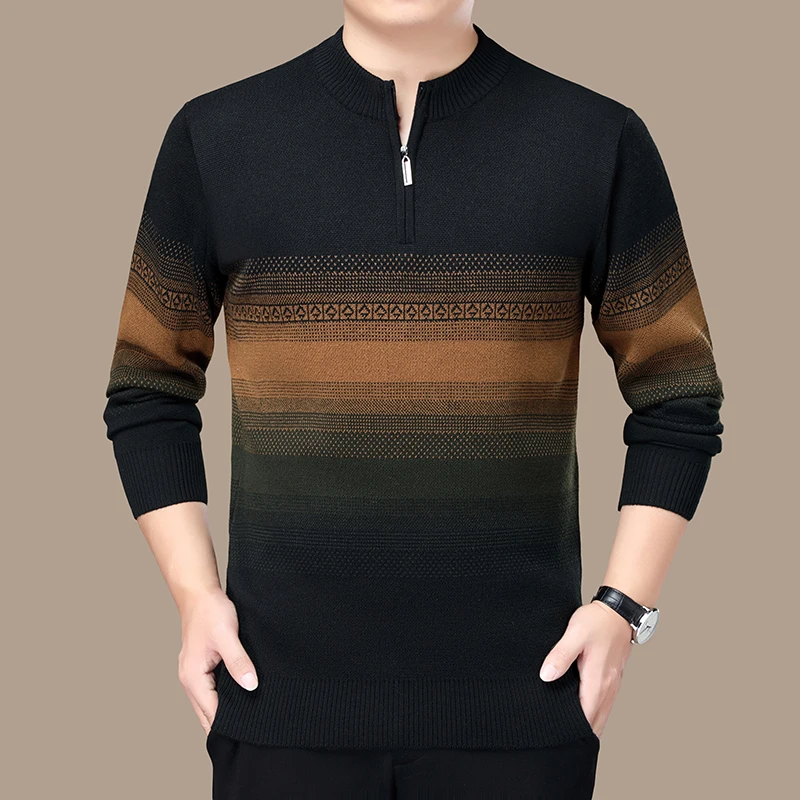 

2021 Middle-aged Men's Casual Sweater Autumn Winter Long Sleeve Warm Knittwear O-neck Slim Pullover Homme Bottoming Knitted Tops