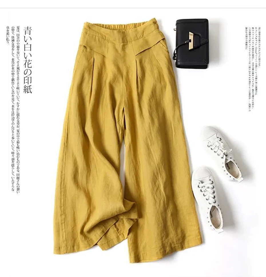 2021 Summer Women Aesthetic Style  Elastic Waist Solid Pants All-matched Casual  Wide Leg Cotton Linen Loose Pantalon RZBY260 sweatpants