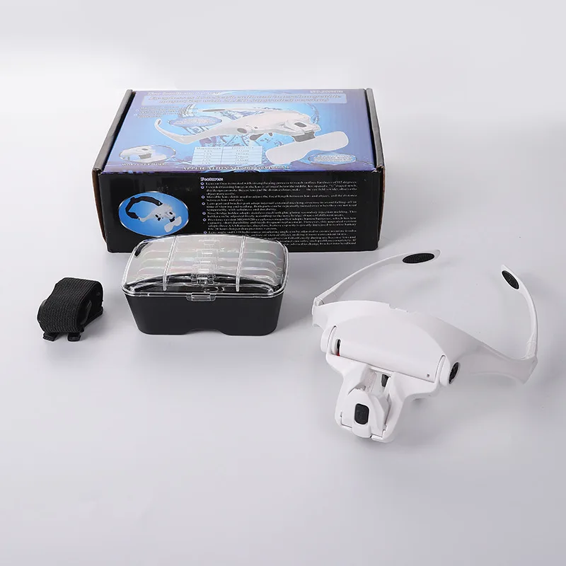 

5 Lens Loupe Eyewear Magnifier With LED Lights Lamp Inter Changeable Lens 1.0X 1.5X 2.0X 2.5X 3.5X Wearing Magnifying Glasses