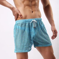 mens sexy breathable hollow mesh underwear drawstring lounge boxers shorts