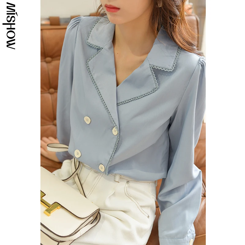 MISHOW 2020 осенние Рубашки для женщин офисные женские однотонные Топы с длинным
