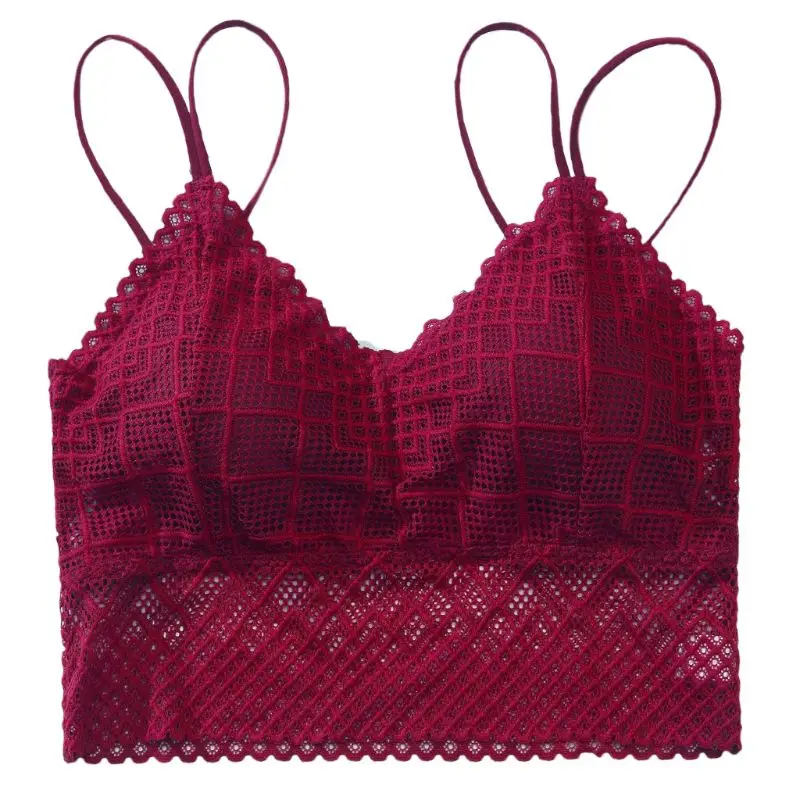Women Sexy Plaid Lace V-Neck Bra Push Up Wirefree Bralette Strappy Underwear X3UE
