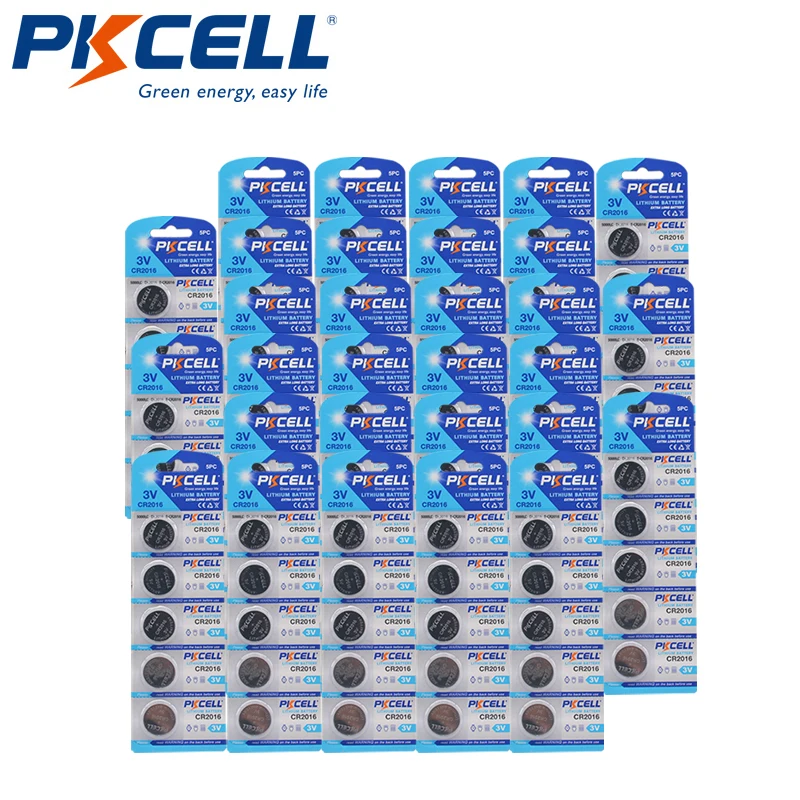 

150Pcs/30 Cards PKCELL CR2016 3V Lithium Battery BR2016 DL2016 ECR 2016 Button Batteries for Watch Car Remote Key