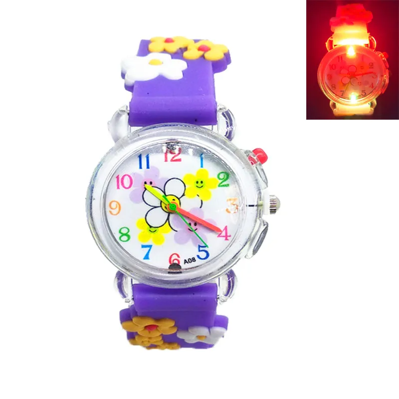 Цветочные светящиеся разноцветные детские часы со светодиодной подсветкой для
