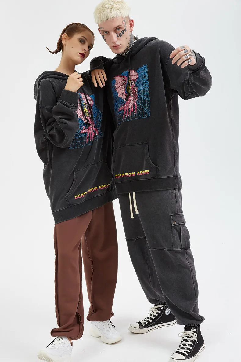 Хип Хоп Уличная мужская толстовка с принтом дракона Ретро Харадзюку С Капюшоном