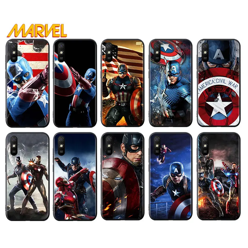 

Captain America Marvel for Xiaomi Redmi 10X Pro 5G 9A 9I 9T 9 GO K40 K30 K20 Ultra 8 7 6 5 4X Pro Soft Black Phone Case