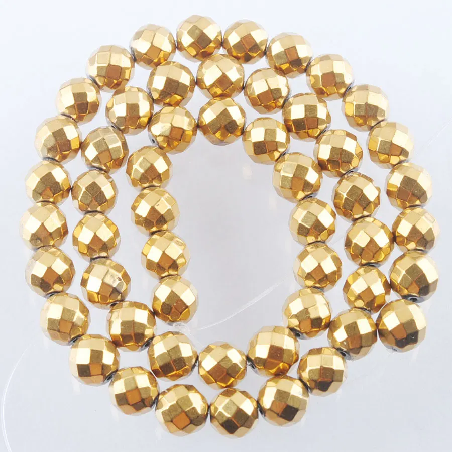 

WOJIAER Ancient Copper Non-Magnetic Hematite Round Faceted 8mm Loose Beads For Making Men Women Jewelry 15.5" 3 Strand PL3134