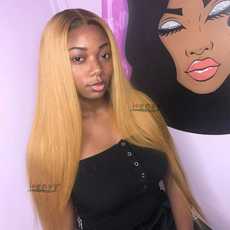 

Ombre Blonde Lace Front Human Hair Wigs Brazilian Honey Blonde 13X1 Part Lace Front Wig Remy 180% 1B 30 Long Lace Wig Human Hair