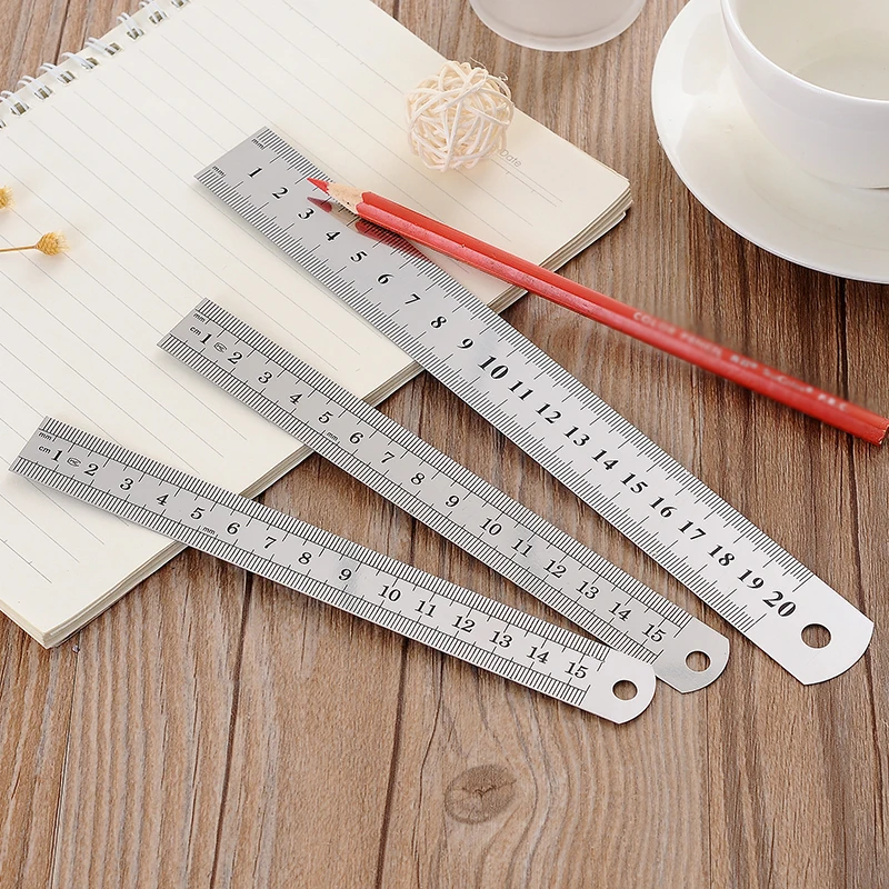 

3PCS Stainless Steel Universal Metal Rulers Marking Imperial Double-sided Scale 15CM 20CM 30CM For Students Teachers Craftsmen