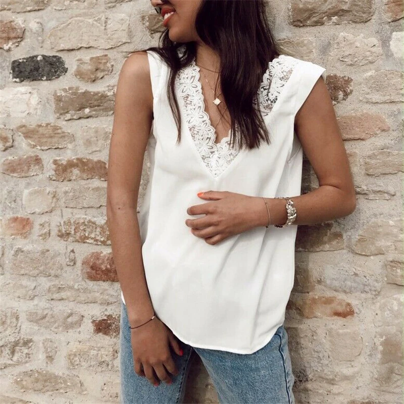 Женский повседневный летний кружевной топ без рукавов с открытой спиной
