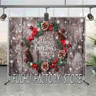 Фон для фотосъемки новорожденных с изображением венка деревянного пола Рождества