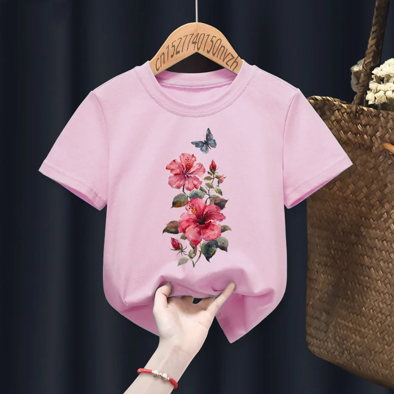 Camisetas con estampado de mariposa y flores para chica, ropa informal para chica divertida, regalo para chico, Manga, color negro, Harajuku-0