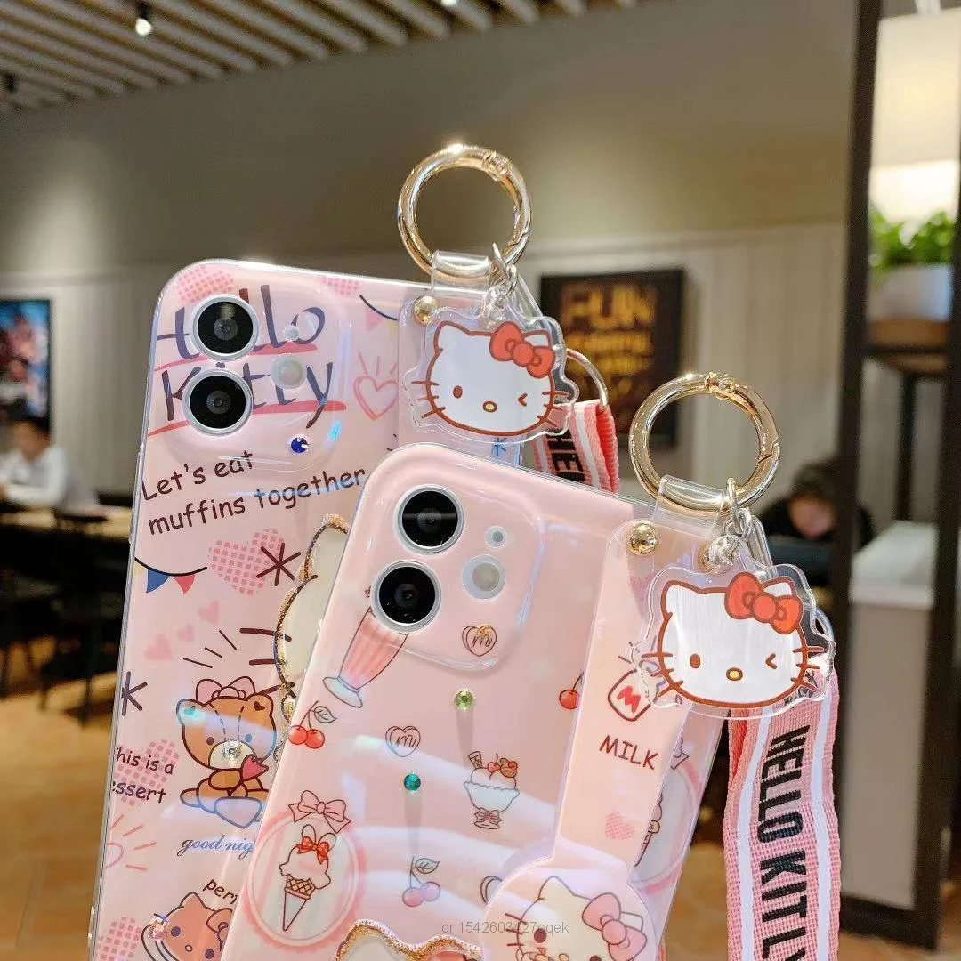 Ceny Sanrio Hello Kitty Ze Smyczą Pasek Na Rękę Opaska Na Telefon Komórkowy Etui Na IPhone 13 Pro Max 12 11 XS X XR SE 7 8 Plus 6 6s Y2k