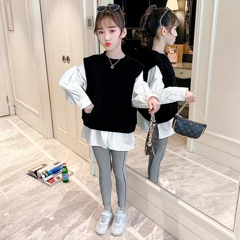 

Vest Spring Autumn Baby Girls Suit Sweatshirts + Pants 3pcs Kids Teenage Outwear Children Clothing Sportwear High Quality