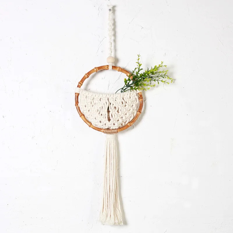 

Скандинавский макраме бамбуковый подвесной гобелен ручная работа сушеные цветы украшение для дома для гостиной подвесные корзины в стиле бохо Настенный декор