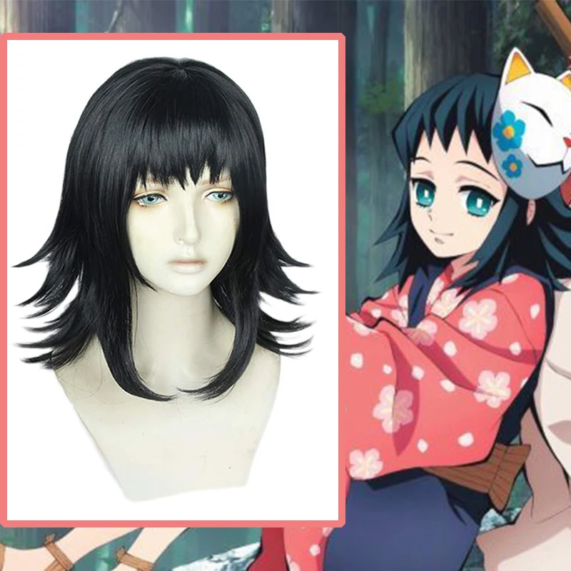 

Anime Comic Demon Slayer Kimetsu no Yaiba Cosplay Wigs Makomo Cosplay Wig Heat Resistant Synthetic Wig Hair Black Short Hairs