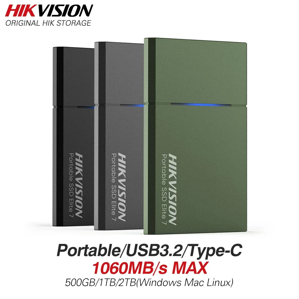 

HIKVISION Portable SSD 500GB Elite 7 External Hard drive 1TB USB3.2 Gen2 Type C 1060MB/s External Solid State Drive For Laptop