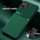 Противоударный чехол для Xiaomi Mi 11, Mi 11 Lite, силиконовый, с кожаной текстурой и магнитным держателем