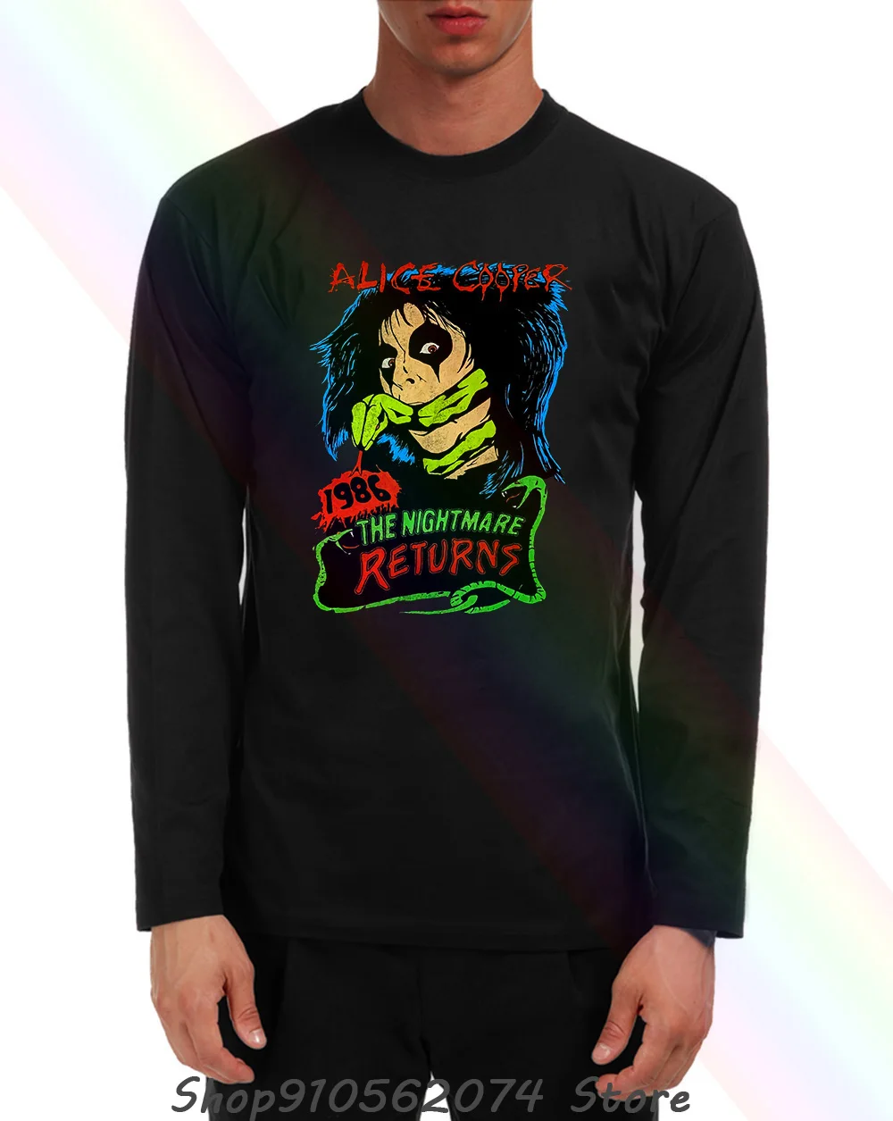 Мужская футболка с длинным рукавом и воротником Alice Cooper модель L727 1986|Мужские