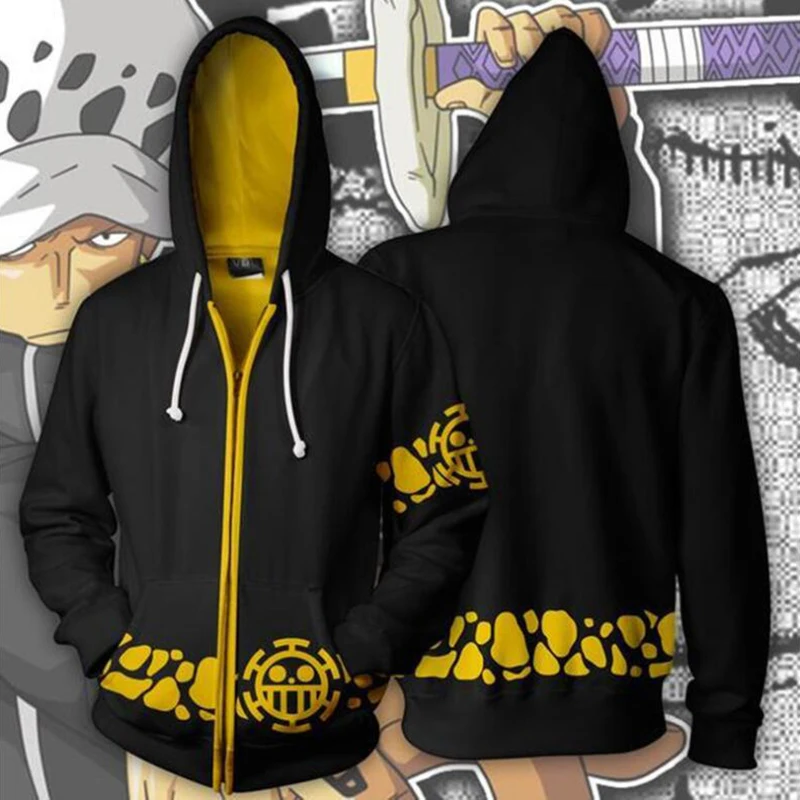 Мужская толстовка с капюшоном Anmie черно белая и 3D принтом Trafalgar Law костюм для