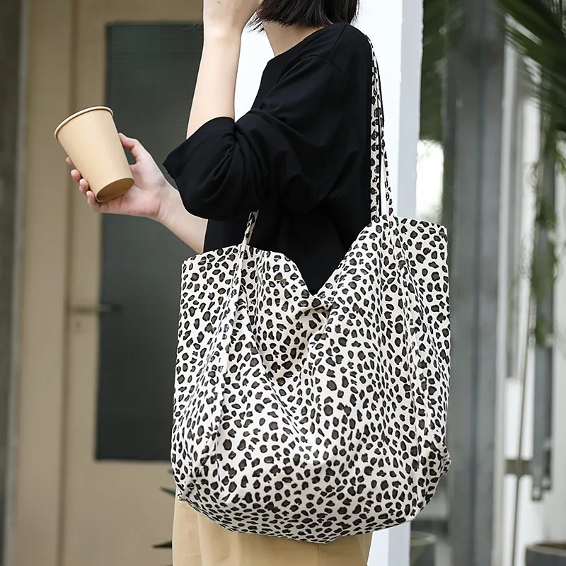 Универсальная очень вместительная Холщовая Сумка с леопардовым принтом