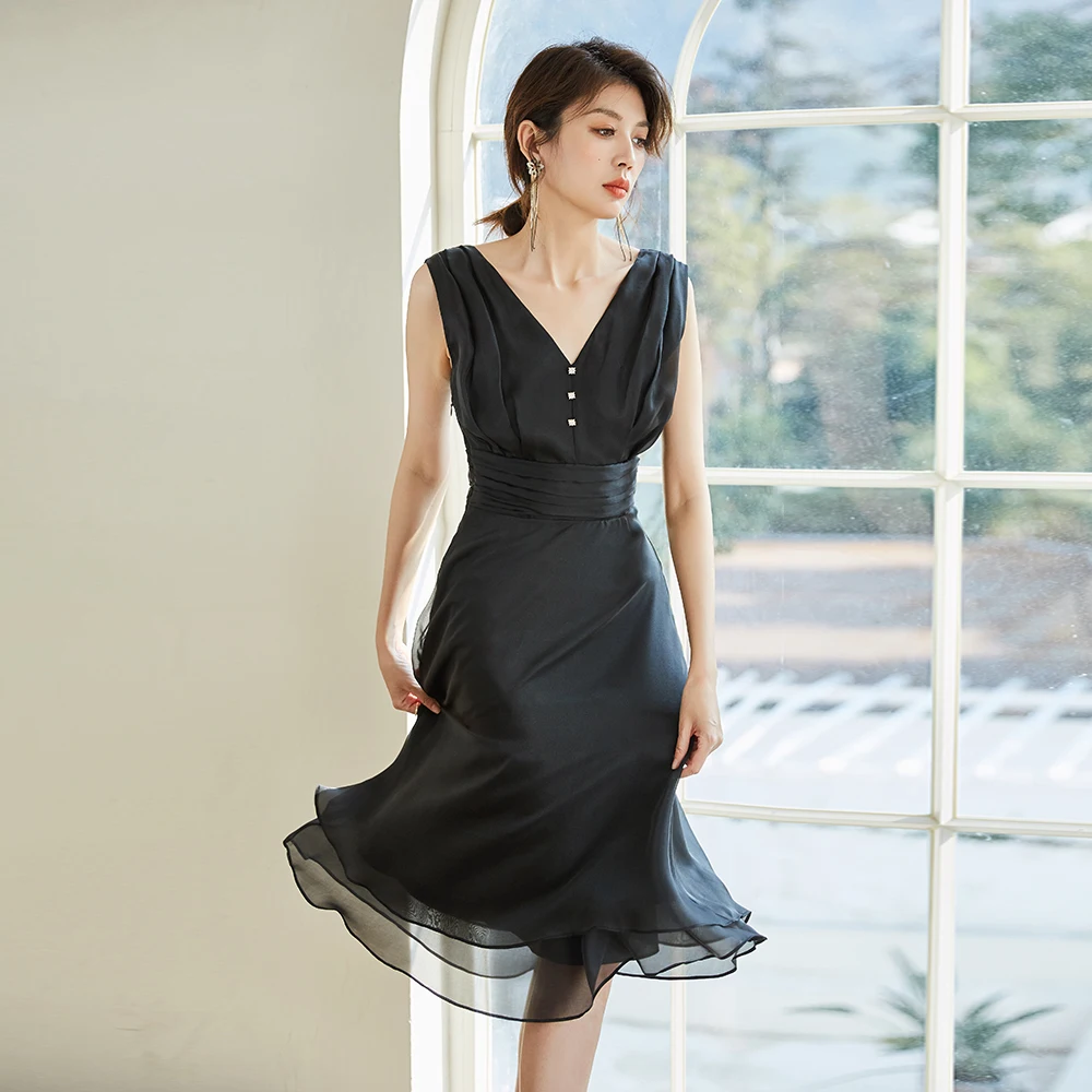 

Женское платье, соблазнительное Черное вечернее платье знаменитости с V-образным вырезом и рукавом, Платье До Колена, летнее платье, Новое п...