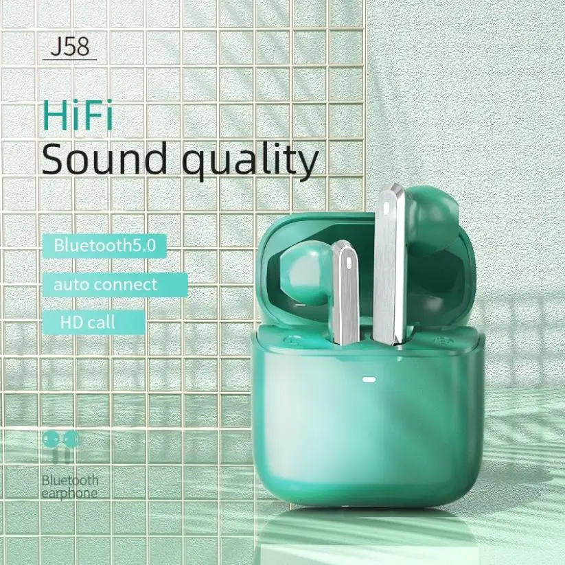 

J58 TWS Wireless Earphones Bluetooth 5.0 Headphones HD Call HIFI Sound Bass Auto Matching Mini Earbuds With Charging Cable Box