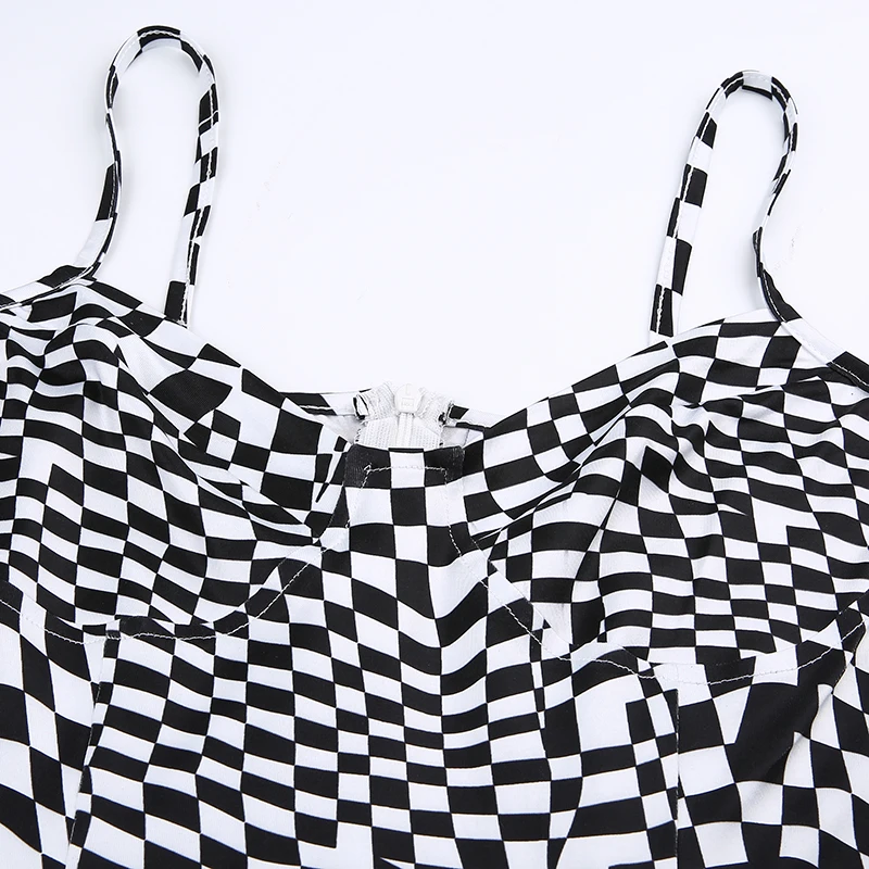 

Women V-neck Plaid Dress Summer Spaghetti Strap Backless A-line Mini Dress High Street Dresses Vestidos