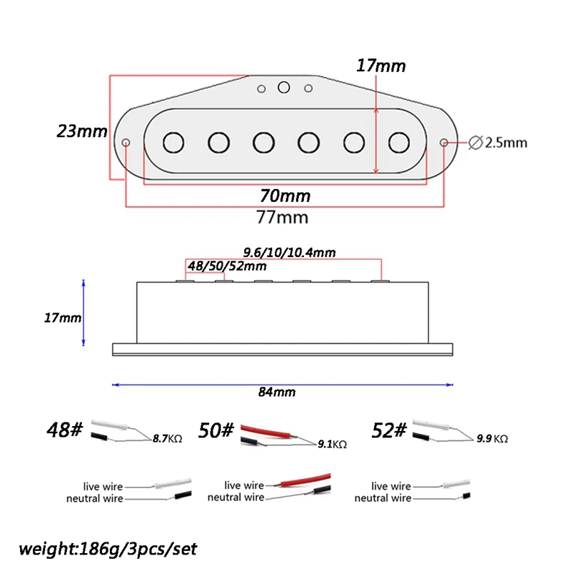 

1 Set Pickups Alnico 5 48/50/52 for Electric Guitar 27RD & 1 Set Guitar Bass Tank Output Long Straight-In Output Jack