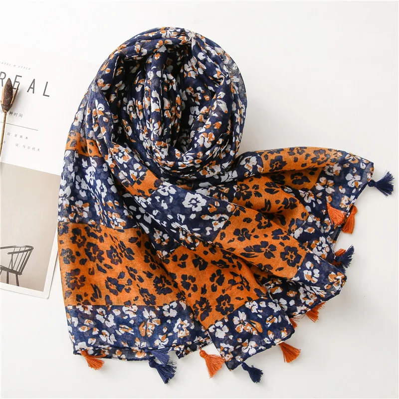 

2021 Luxury Brand Women Viscose Scarf Leopard Polka Floral Shawls and Echarpes Spring Wrap Scarves Plus Size Female Muslim Stole