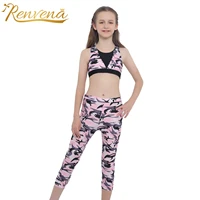 kids girls athletic suit gym dance outfits camouflage tracksuit sports crop impact cut out sport top bra pants yoga sets