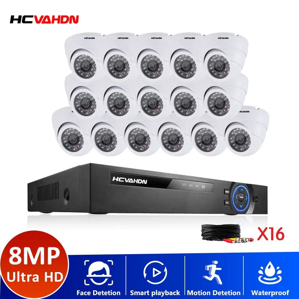 

16 каналов 4K Ultra HD CCTV DVR система h.265 + 8 Мп IP66 металлическая комнатная и наружная Антивандальная камера комплект системы видеонаблюдения 4T HDMI