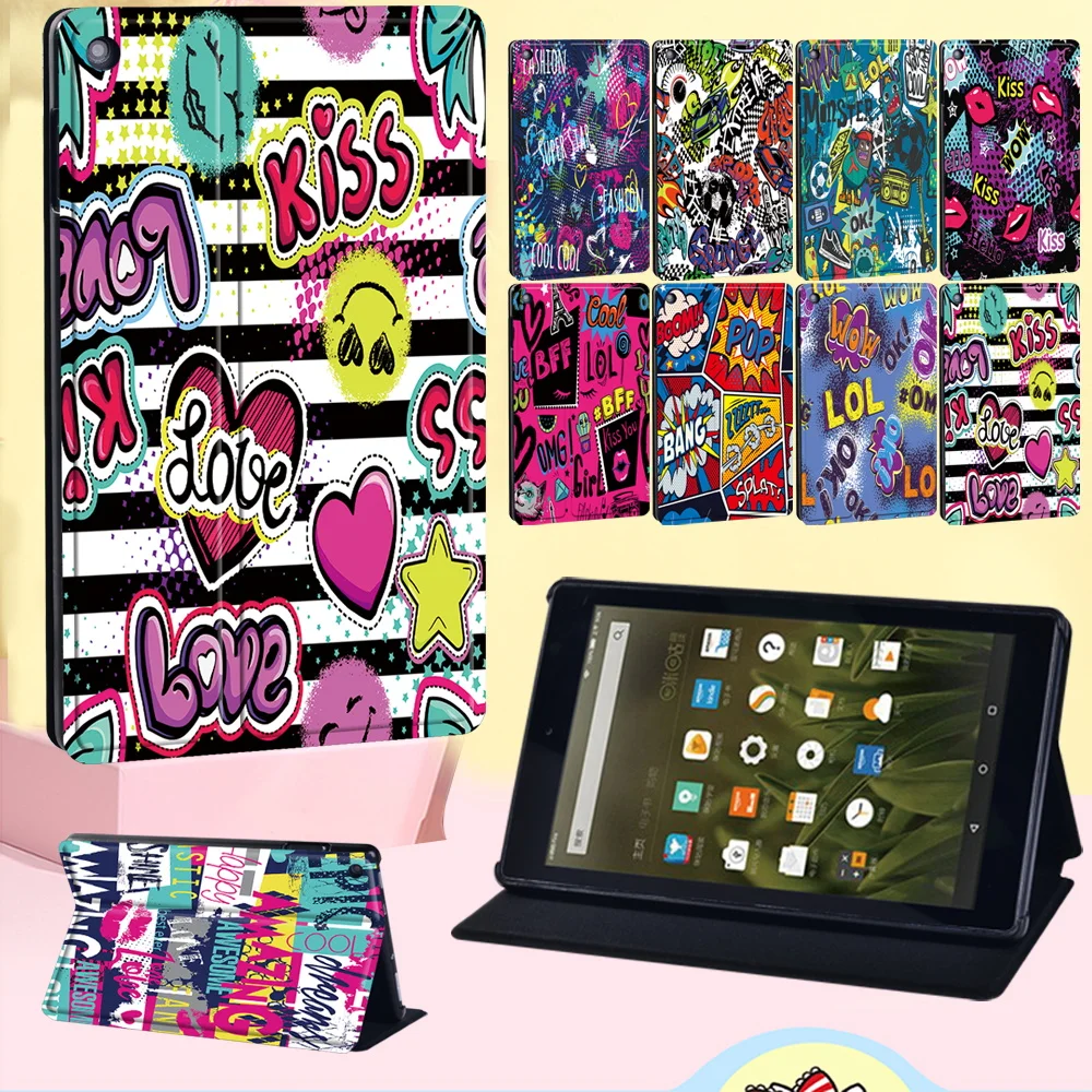 

Case for Amazon Fire 7(5/7/9th Gen)/HD 8 (6/7/8th Gen)/HD 10(5/7/9th Gen)/HD(8/8 Plus) Graffiti Art Leather Stand Tablet Case