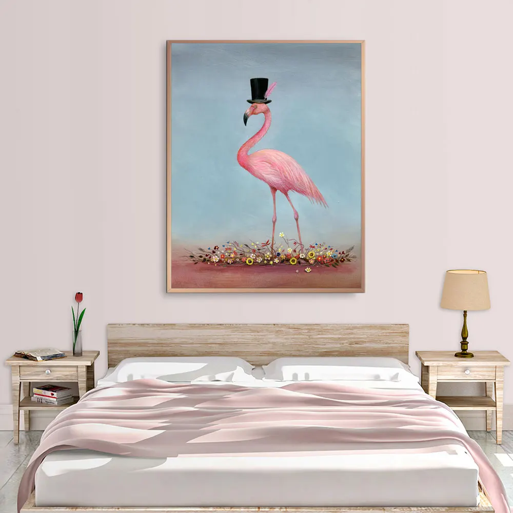 

Canvas Paintings Romantic Pink Flamingos Love Wall Art Pictures Animal Whimsical Nordic Poster and Print Bedroom Home Decoration