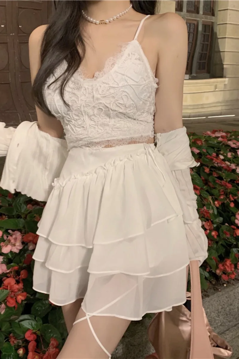 

Chiffon Skirt women's 2021 summer new high waist slim Ruffle short skirt cover crotch cake skirt small sling
