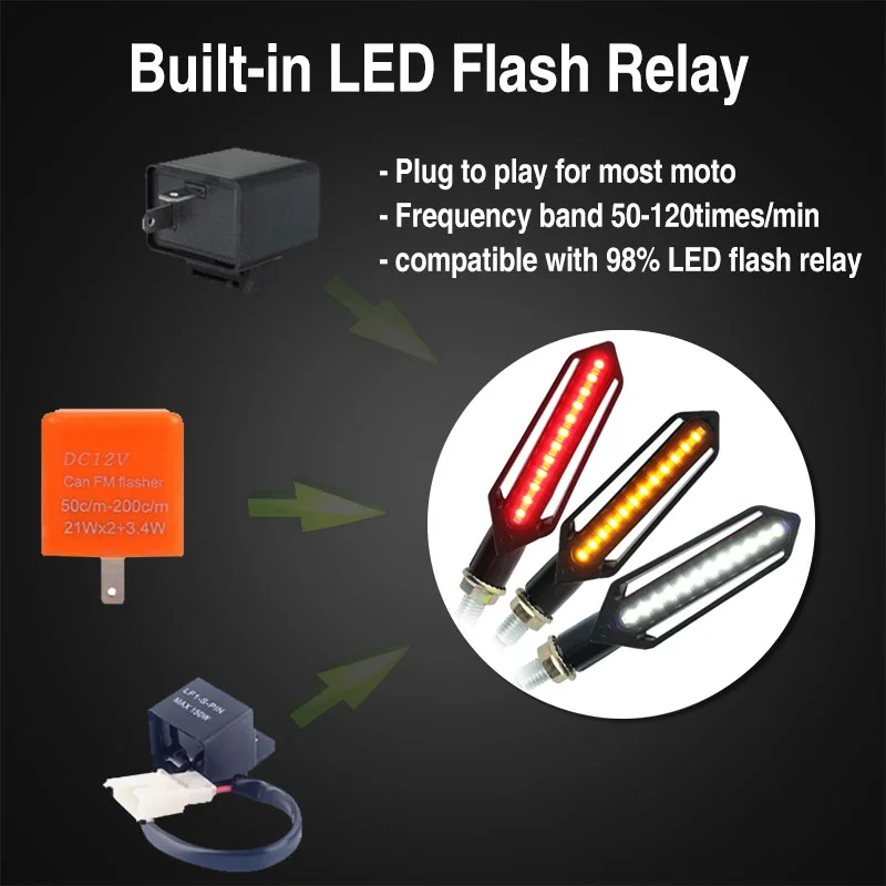 

Amber Motorcycle Turn Signals Light Tail Light LED Flowing Water Flashing Blinker Indicators red brake Tail lamp White DRL