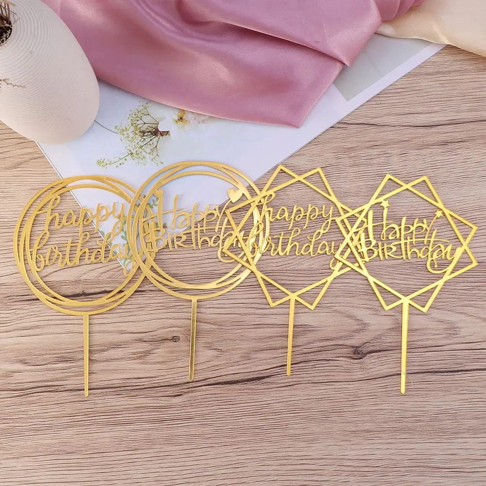 

6 Pcs Cake Toppers Multi-shapes Mixed Acrylic Happy Birthday Cake Fruit Picks Dessert Table Decorative Supplies (Mixed)