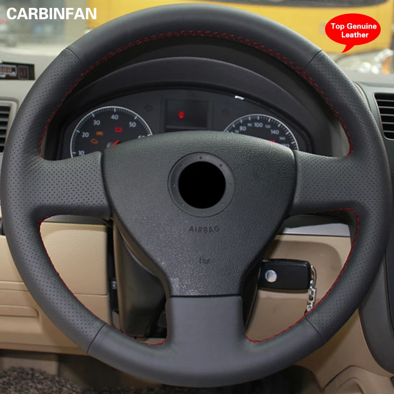 Черный верхний слой кожи прошитый вручную чехол рулевого колеса автомобиля для