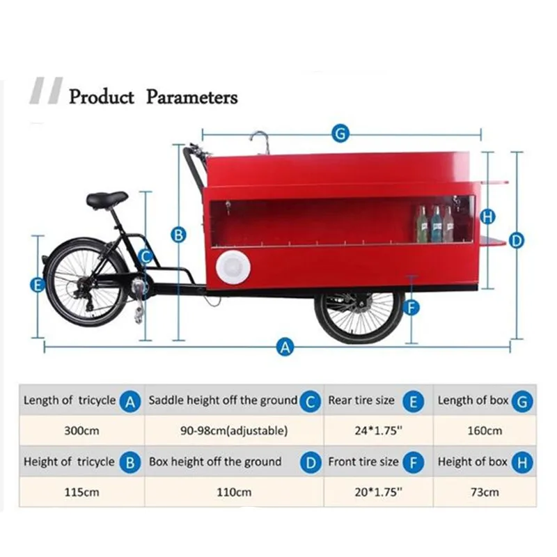 Красного цвета Электрический Грузовой Велосипед уличный вендинг-велосипед