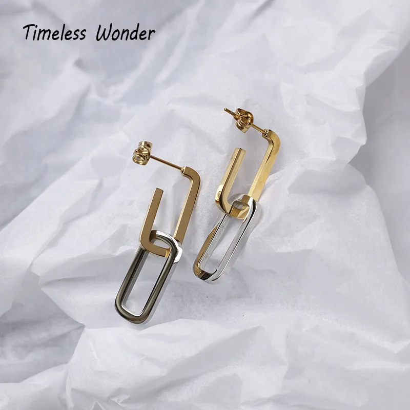 

Timeless Wonder Titanium 2 Tone Detachable Geo Drop Earrings Women Stainless Steel Jewelry Punk Gothic Boho Top Ins Rare 3325