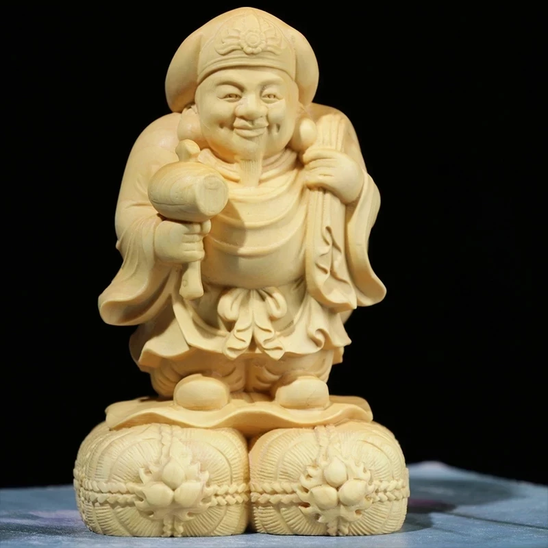 

6CM/10CM Boxwood Statue Wood Buddha CraftHome Decor Feng Shui Office Decoration Sculpture Japanese God of Wealth Mahakala