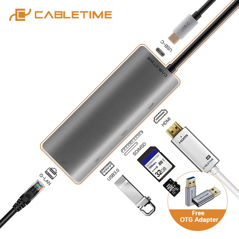 Кабель USB C концентратор Type к HDMI SD USB3.0 Lan Сетевой адаптер 6 в 1 для MacBook air pro Huawei Matebook X