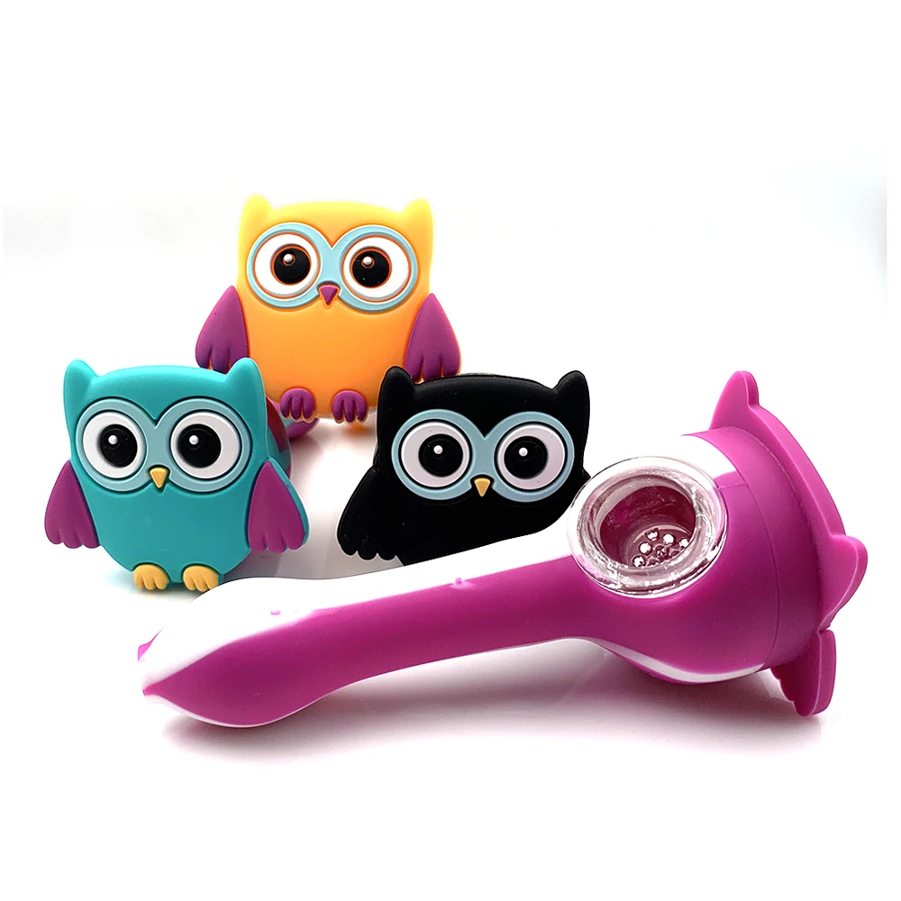

Creative Tobacco Pipe Owl Silicone Smoking Pipe with Pyrex Glass Bowl UnbreakableHand Spoon Herb Pipes for Smoking