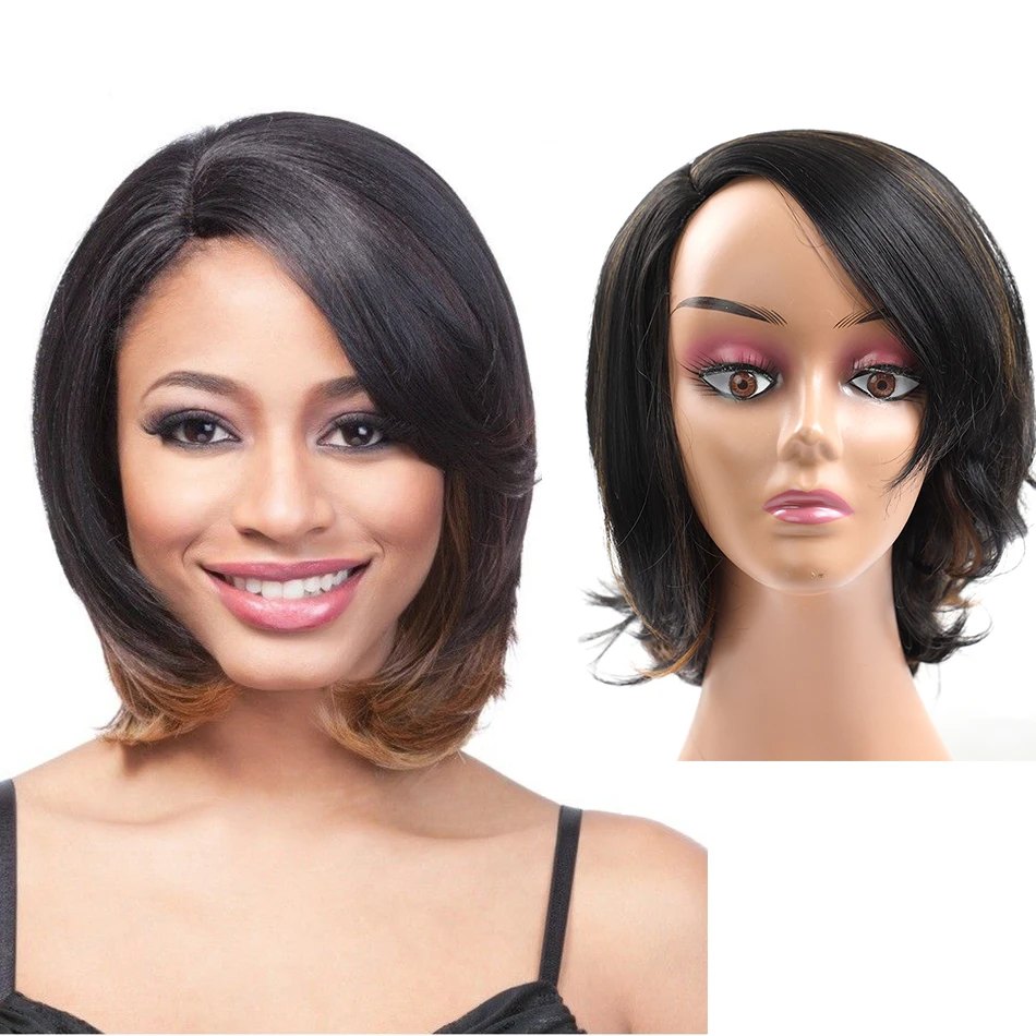

Synthetic Black Wig Straight Short Bob Wig For Women Glueless Brown FLolita Cosplay Party Heat Resistant Fiber Side Fashion Line