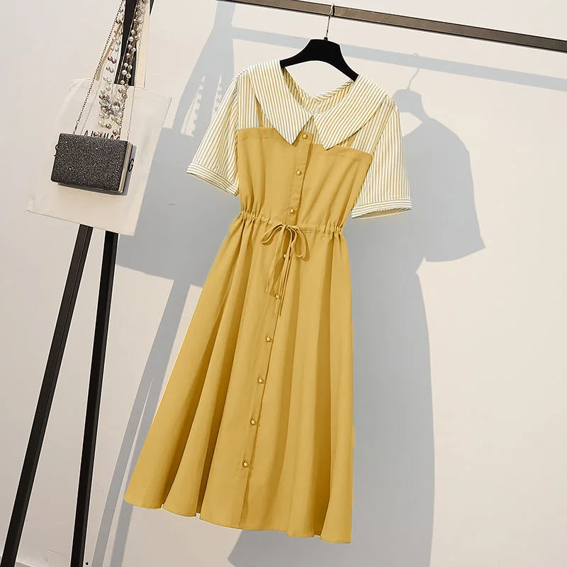 Платье-трапеция женское из двух частей пэчворк с регулируемой талией коротким