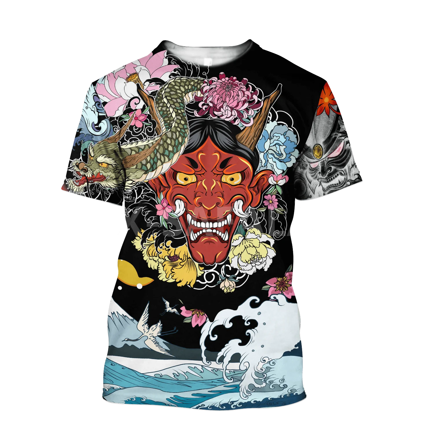 

Summer Fashion Men T shirt Japanese Oni Mask Tattoo 3D All Over Printed T shirts Unisex Harajuku shirt Casual Tee Tops-2