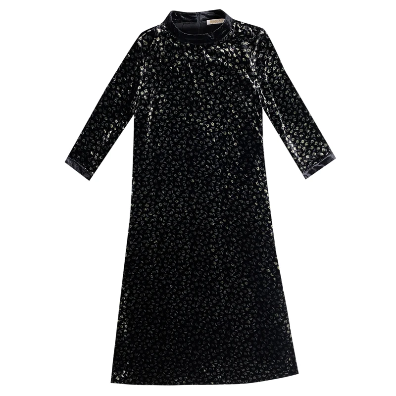 

2021 Autumn Female Vintage Loose Velvet Midi Dresses Winter Casual Print 4XL Plus Size Dress Women Elegant Bodycon Party Vestido