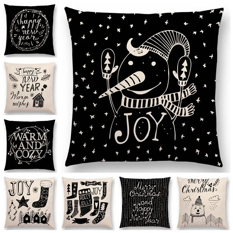 

Черно-белый стильный Рождественский новый год снеговик подарок теплый домашний Олень Медведь Лиса хорошая наволочка диванная Подушка Чехо...