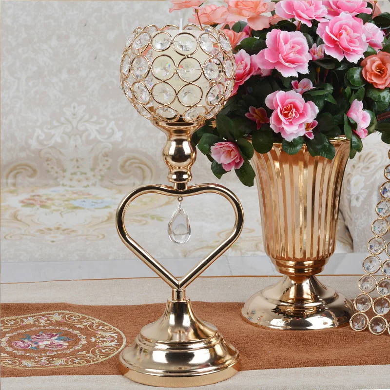 

Originality Light Luxury Crystal Candlestick Golden Candle Cup Living Room Dining Table Romantic Candlelight Dinner Decoration